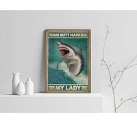 TammieLove Poster humoristique « Shark Your Butt Towels My Lady Shark » pour salle de bain - Cadeau amusant pour les amateurs de requin - Cadeau pour la maison, le jardin - Plaque murale décorative