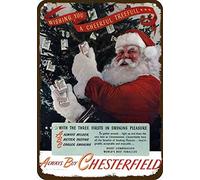 TammieLove TinSignEUa12306 Plaque en métal style vintage avec inscription « 1945 Chesterfield Cigarettes » Motif Père Noël Arbre de Noël 20,3 x 30,5 cm