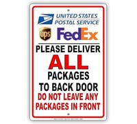 TammieLove TinSignEUa25373 Plaque en aluminium avec inscription « Please Deliver All Packages To Back Door Do Leave Any Packages In Front » 20,3 x 30,5 cm
