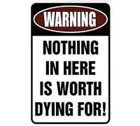 TammieLove Tinsigneua32068 Panneau en étain avec inscription « Warning Nothing in Here is Worth Dying for Funny Warning » 20,3 x 30,5 cm