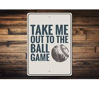 TammieLove TinSignEUa51119 Panneau de phrase de baseball Take Me Out To The Ball - Cadeau pour les fans de baseball - Pour extérieur et intérieur - 20,3 x 30,5 cm