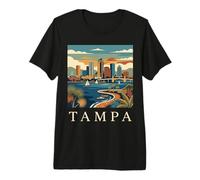 Tampa Florida Rétro Vintage Skyline Bay Waterfront Sunset T-Shirt Haut de Gamme