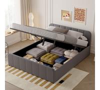 CONCEPT USINE | Lit Coffre 160x200 cm en Velours Gris | Design Tampa | Tête de Lit Matelassée Design Vertical | Sommier Inclus | Grand Coffre de Rangement | Structure Robuste et Élégante | 2 Places