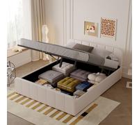 Concept Usine – Lit coffre TAMPA 140x190 cm velours beige tête rembourrée sommier inclus 2 places