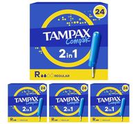 Tampax Compak - 24 Tampons Avec Applicateur, Régulier, Flux Légers à Moyens - Sans Parfum et Sans Colorant, Testé sous Controle Gynécologique, Protection Et Confort Pendant Vos Règles (Lot de 4)