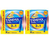 Tampax Compak Pearl, Régulier, 72 Tampons Avec Applicateur, Flux Légers à Moyens, Format Eco, Triple Confort avec Applicateur doux, MotionFit, Voile Douceur, Certifié Oeko-Tex (Lot de 2)