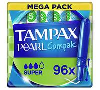 Tampax Compak Pearl, Super, 96 Tampons Avec Applicateur, Flux Moyens à Abondants, Triple Confort avec Applicateur doux, MotionFit, Voile Douceur, Certifié Oeko-Tex