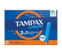 Tampax Compak Super+ Lot de 18 tampons avec applicateur, protection contre les fuites et discrétion, sensation propre