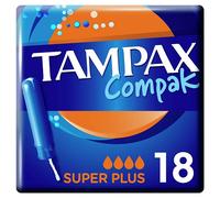 Tampax Compak Super+ Lot de 18 tampons avec applicateur, protection contre les fuites et discrétion, sensation propre