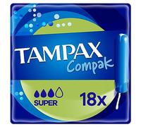 Tampax Compak Super Tampons avec Applicateur, 18 Tampons, Protection contre les fuites et Discrétion, Super Absorbants
