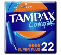 Tampax Compak, Tampons Avec Applicateur, Super Plus, 22 Pochettes Individuelles, Flux Abondants, Protection contre les Fuites Et Discrétion, Sensation De Fraîcheur, Insertion Confortable