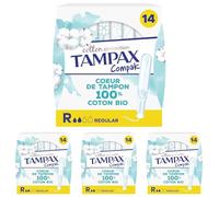 Tampax Cotton Protection Compak Régulier Avec Applicateur x 14, Tampons Tampax En Coton Bio Et En Format Compact (Lot de 4)