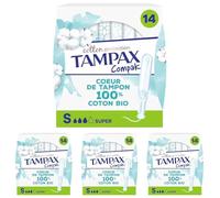 Tampax Cotton Protection Compak Super Avec Applicateur x 14, Tampons Tampax En Coton Bio Et En Format Compact (Lot de 4)