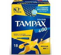 Tampax & Go Regular, 18 serviettes hygiéniques avec applicateur en | Prise antidérapante et double cordon de protection, testé gynécologiquement, idéal pour un débit moyen