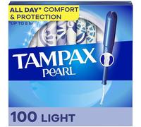 Tampax Pearl Lot de 100 tampons absorbants de la lumière, applicateur en plastique sans BPA et tresse anti-fuite, non parfumés, lot de 2 (100 pièces au total)