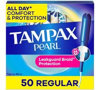 Tampax Pearl - Lot de 50 tampons avec tresse anti-fuite LeakGuard, absorption normale, non parfumés