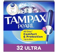 Tampax Pearl Tampons ultra absorbants avec applicateur en plastique sans BPA et tresse anti-fuite, non parfumés, 32 pièces