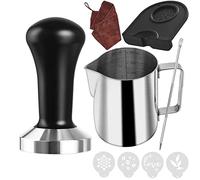 Tamper 51mm Presse-Moutures en Acier Inoxydable pour Machine à Expresso - Accessoire Barista avec Tapis de Café, Pot à Lait, Serviette et Stylo