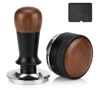 Tamper Café 58mm Professionnel, Distributeur de Poudre 58mm et Tapis en Silicone - Kit Barista Premium pour Espresso, Base Inox, Manche Bois, Outil de Tassage Compatible Porte-Filtre 58mm