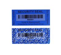 TamperSeals Group - 100 Pièces 25x60mm Bleu Non Transférables Inviolables Sécurité Void Éttiquettes Autocollantes Sceaux avec Code Barres pour l'emballage Réutilisable ou une Surface Coûteuse