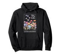 Tampon 75 Years Loved Blessed Papillon Fleur 75e Anniversaire Sweat à Capuche