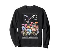 Tampon 82 Years Loved Blessed Papillon Fleur 82ème Anniversaire Sweatshirt