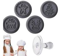 Tampon à biscuits de Noël, ensemble de tampons à biscuits de Noël | 4 modèles d'emporte-pièces en silicone pour estampage,Élans sans danger pour les aliments, boîte, arbres de Noël, hommes en d'épice,