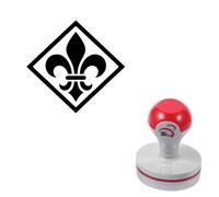 Tampon auto-encreur en caoutchouc pour planificateur Motif blason de fleur | Emblème floral royal dans un cadre en diamant, encre noire. Pour bullet journal, scrapbooking, fabrication de cartes