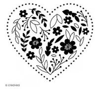 Tampon bois Mariage - Coeur brodé à fleurs - 4 x 3,5 cm