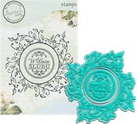 Tampon - Cadre "feuilles" rond + inscription - Agateria, 7822959
