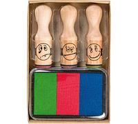 Tampon Coloré en Bois, Smiley, Lot de 3
