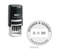 Tampon dateur Colop Printer R 24 | avec plaque texte/logo individuel, Ø 24 mm, 2 lignes rondes