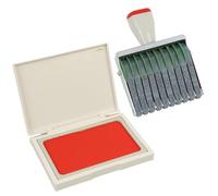 Tampon Dateur Numérique Ajustable 10 Chiffres, Tampon Encreur avec Bandes en Caoutchouc 0-9, Format d'Impression 67 x 7 mm, Métal/Plastique, Gris/Noir, Inclut Encre Rouge - Idéal pour Bureau et Commer