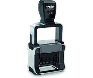 Tampon dateur Trodat Professional 5430/L à encrage automatique, 2 textes commerciaux interchangeables recyclables - PAGADO, bicolore bleu-rouge et taille env. 41 x 24 mm.