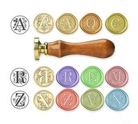 Tampon de cire de style vintage personnalisé avec initiale botanique, tête en laiton amovible et poignée en palissandre pour sceller les lettres de l'alphabet de A à Z