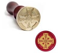 Tampon de cire maçonnique Illuminati avec têtes en laiton amovibles et poignée en bois pour enveloppes, invitations, décoration de mariage, cartes cadeaux (croix nœud celtique)