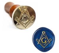 Tampon de cire maçonnique Illuminati avec têtes en laiton amovibles et poignée en bois pour enveloppes, invitations, décoration de mariage, cartes cadeaux (maçonnique)