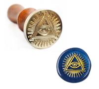 Tampon de cire maçonnique Illuminati avec têtes en laiton amovibles et poignée en bois pour enveloppes, invitations, décoration de mariage, cartes cadeaux (Illuminati)