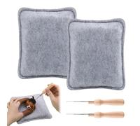 Tampon de feutrage à l'aiguille, 2 tapis de feutrage à l'aiguille et 2 aiguilles en feutre, kit de feutrage à l'aiguille en éponge grise, tampon de feutrage aiguilleté en laine naturelle, grand tampon