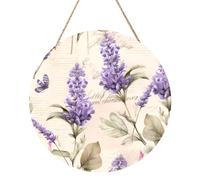 Tampon de lavande rond en bois de 30,5 cm, décoration murale, panneau de porte en bois MDF à suspendre avec corde, décoration d'intérieur de ferme, cadeau