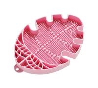 Tampon de nettoyage en silicone pour pinceaux de maquillage, forme de feuille, poils fins, design poreux pour le séchage, 16 cm x 11 cm (rose)