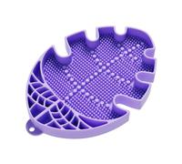 Tampon de nettoyage en silicone pour pinceaux de maquillage, forme de feuille, poils fins, design poreux pour le séchage, 16 cm x 11 cm (violet)