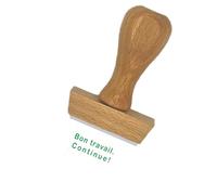 Tampon en bois certifié PEFC empreinte "Bon travail, Continue!" - Format de l’impression 40 x 15 mm - Encre non incluse - Tampon enseignants idéal pour marquer les copies des élèves