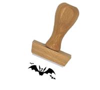 Tampon en bois certifié PEFC empreinte Chauves-souris - Format de l’impression 40 x 15 mm - Encre non incluse - Idéal pour préparer votre terrifiante soirée d'Halloween