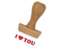 Tampon en bois certifié PEFC empreinte "I love you" - Format de l’impression 40 x 15 mm - Encre non incluse - Idéal pour déclarer votre flamme à la personne que vous aimez