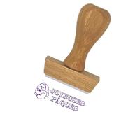 Tampon en bois certifié PEFC empreinte "Joyeuses Pâques" Lapin - Format de l’impression 40 x 15 mm - Encre non incluse - Idéal pour préparer vos décorations de Pâques