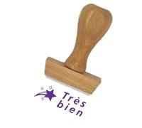 Tampon en bois certifié PEFC empreinte "Très bien" - Format de l’impression 40 x 15 mm - Encre non incluse - Tampon enseignants idéal pour marquer les copies des élèves