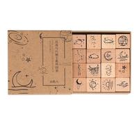 Tampon En Bois Et Caoutchouc, 16 Pièces Par Lot, Idéal Pour Scrapbooking, Matériel De Bricolage Et D'artisanat Standard, Papeterie De Décoration, Outil Vintage, Motifs De Planète, Lune Et Nuage