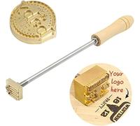 Tampon en Fer De Marque De Gâteau en Cuir De Bois Personnalisé, Tampon à Chaud De Logo Personnalisé avec Tête en Laiton Et Poignée en Bois pour Le Cuir, Le Tra, Straight Rod, 6cm/2.4in