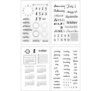 Tampon en silicone pour calendrier 4 feuilles Clear Stamps Calendrier allemand mois jours de la semaine Planificateur Tampons transparents Chiffres DIY Bullet Journal Scrapbooking Album photo Tampon